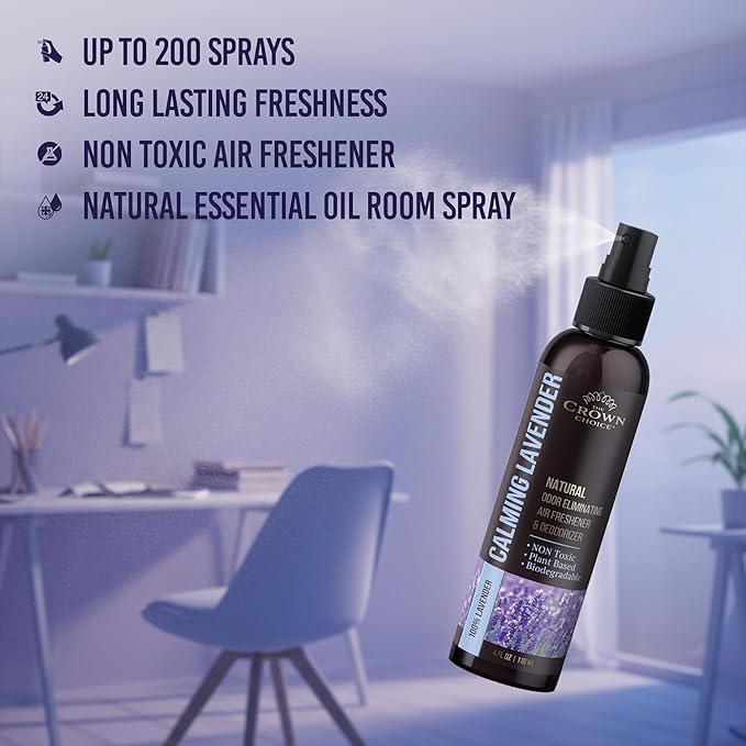 Non-Toxic Odor Eliminator,Natural Lavender Air Freshener Spray for Home,Linen Spray for Peacful Sleep, Closet & Couch Deodorizer,Long Lasting Bathroom & Toilet Freshener,Safe for Kids & Pets,1PK-4Oz