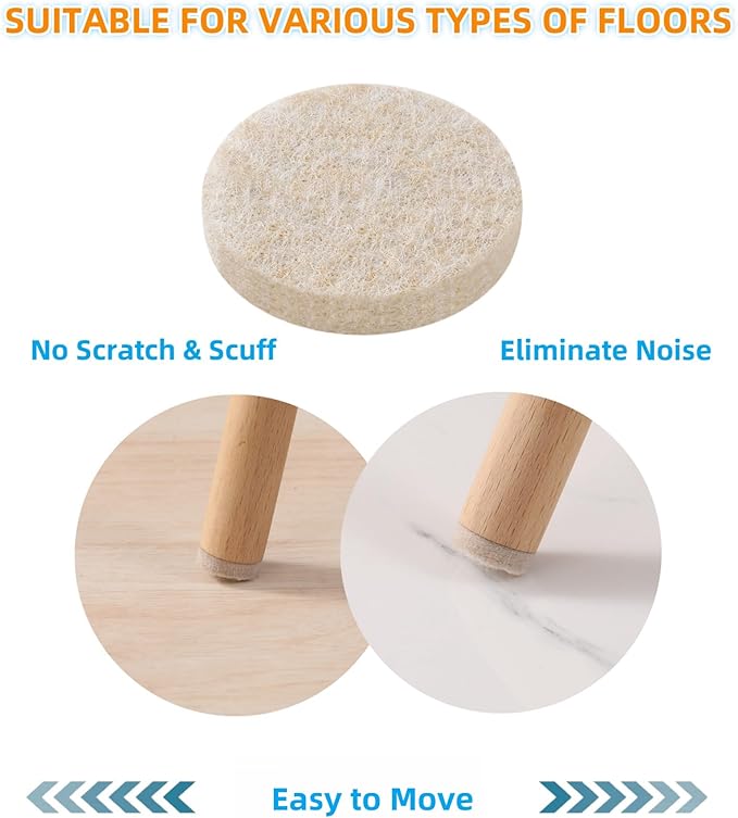 Furnigear Felt Furniture Pads for Hardwood Floors - Self Adhesive Chair Felt Pads, Floor Protector for Furniture Feet, Furniture Sliders Moving Your Furniture Smoothly - Anti Scratch 96 Pcs 3/4" Round