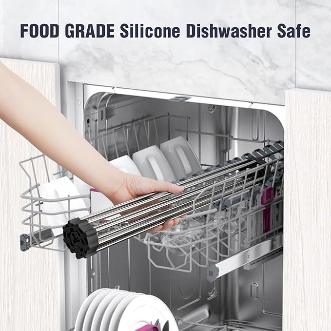 Tomorotec 21" x 15.5" Roll Up Dish Drying Rack Over Sink Drying Rack Sink Cover Kitchen Sink Accessories Gadget Multipurpose Organizer Foldable Stainless Steel Drainer
