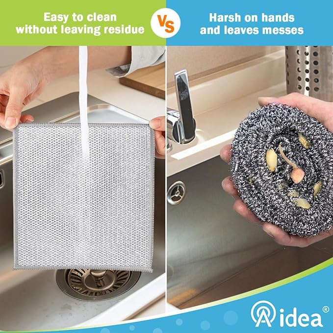 AIDEA Non Scratch Wire Dishcloth 24PK, Wire Dishwashing Rag for Wet and Dry, Washable Dish Rags No Odor, Cleaning Pads Steel Scrubber for Cookware, Sinks, Dishes, Stove Tops, 7"×8"