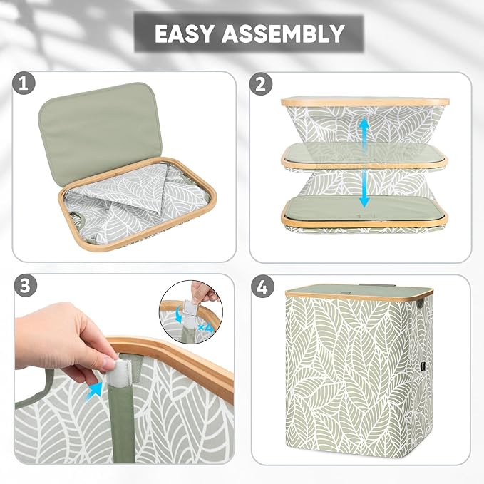 BALEINE Laundry Hamper with Lid, Tall Laundry Baskets with Bamboo Pull Handles, Large Laundry Bin with Internal Support (36 Gal/140L, Antique Foliage)