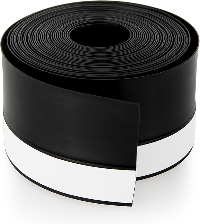 Silicone Weather Stripping Door Seal Strip, 16.4 Feet Self Adhesive Sealing Sticker Sealing Tape for Door Draft Stopper Adhesive for Doors Windows Shower Glass Gaps (Black, Width 45mm)