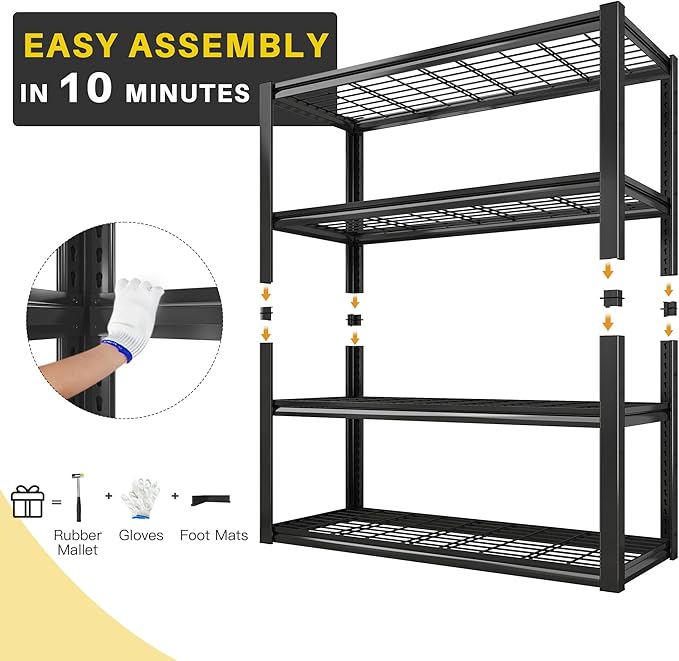 REIBII 40" W Garage Shelving 2240 LBS Storage Shelves Adjustable Metal Shelving Heavy Duty 4 Tier Metal Shelves for Garage Kitchen Pantry Warehouse Basement 40" W × 19.5" D × 59.5" H