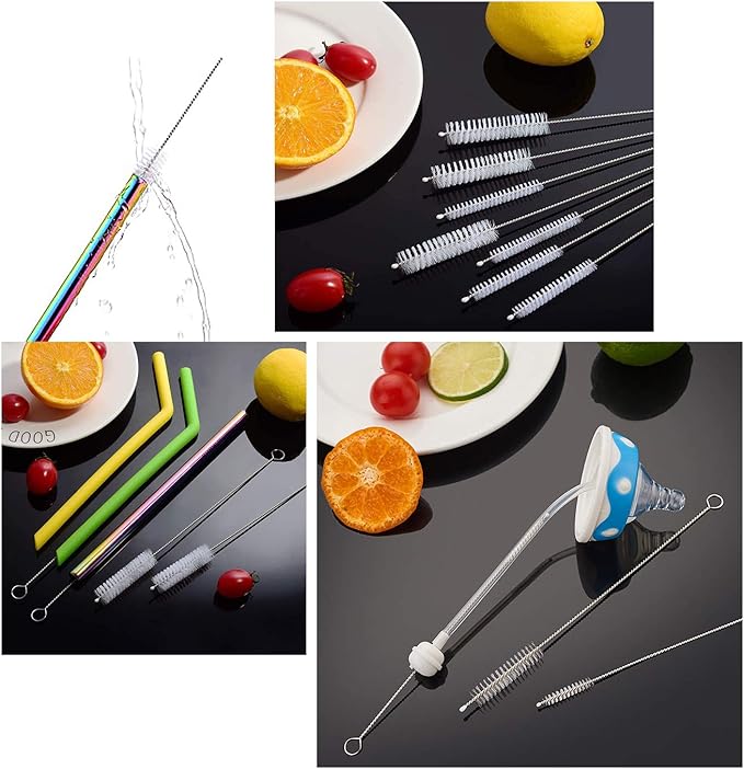 Long Straw Brush, Nylon Pipe Tube Cleaner 8-ihch 10 Different Diameters Set of 10