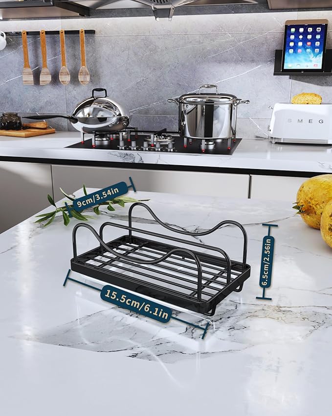Consumest Sponge Holder for Kitchen Sink - Movable Sink Caddy for Countertop Organizer, 304 Stainless Steel Sponge Holder with Detachable Drip Tray for Kitchen Accessories-Black