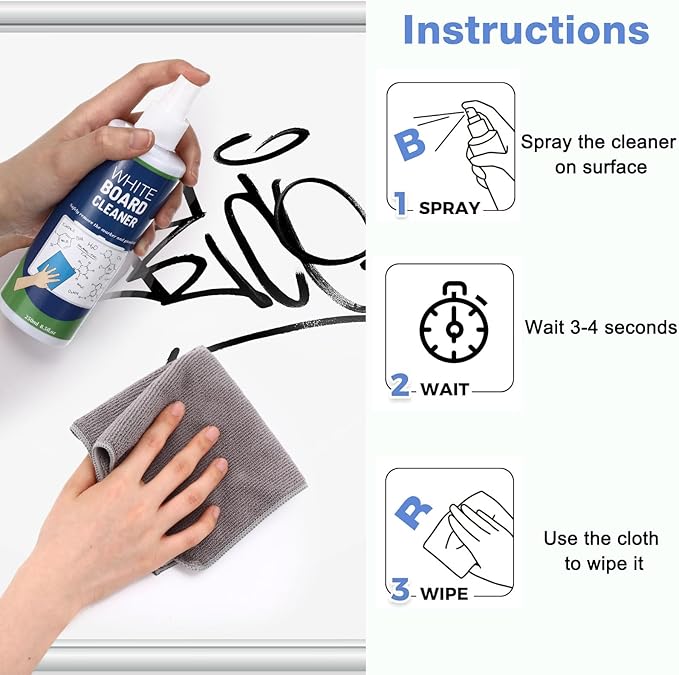 24 Pack Non-toxic Whiteboard Cleaner 8.5fl oz Dry Erase Board Cleaner with 12 Cloths Non-toxic Dry Erase Cleaning Spray Removes Stubborn Marks from Whiteboards
