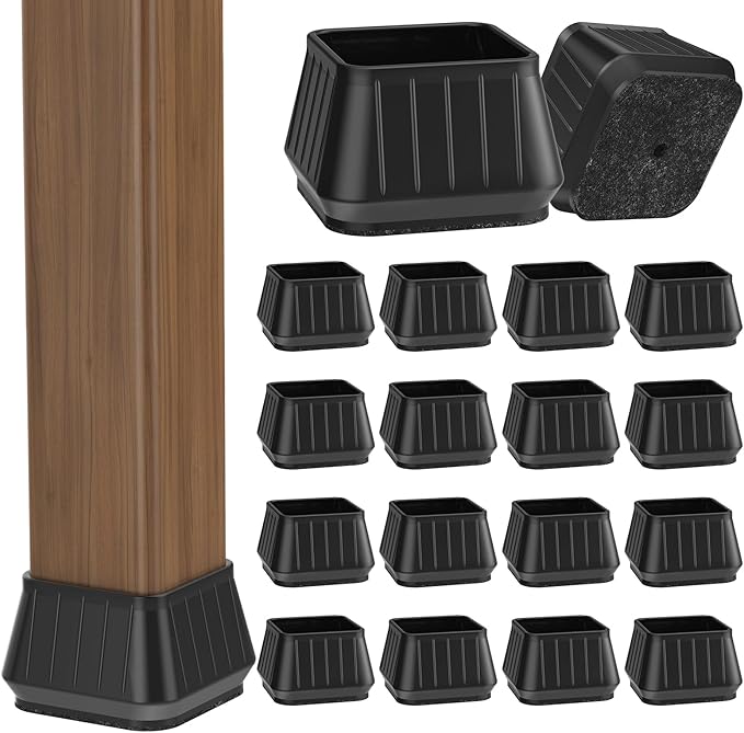24PCS Square Chair Leg Floor Protectors for Hardwood Floors, Thicken Rubber Chair Leg Cap Covers, Non Slip Furniture Leg Pads to Protect Wood Tile Floors from Scratches and Reduce Noise