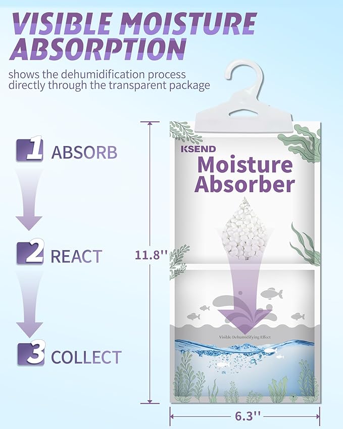 Moisture Absorbers 8 Packs - 9.8 oz Dehumidifier Bags, Portable Moisture Hanging Bags for Closet, Bathroom and Kitchen, 11.8'' x 6.3''
