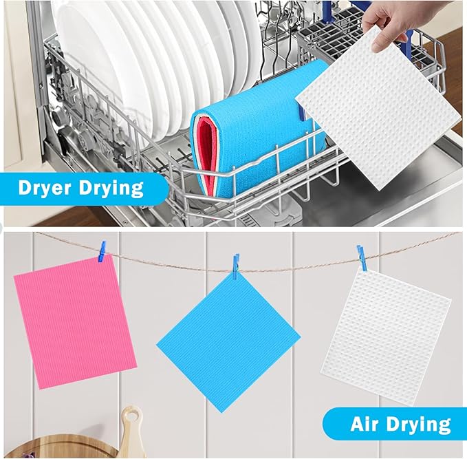 HOMEXCEL Swedish Dishcloths for Kitchen, 20 Pack Reusable Sponge Dish Cloth for Kitchen and Cleaning Counters, Super Absorbent Paper Towels (Blue/White/Pink)