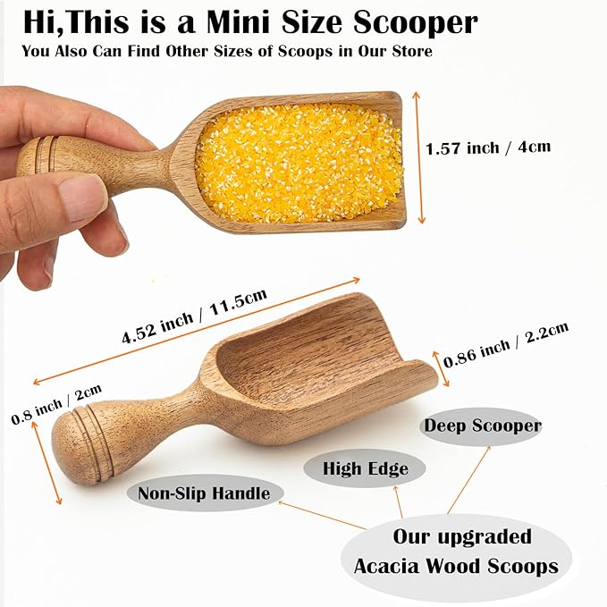 Wooden Scoops for Canisters 3PCS Wooden Scoop for Jars Acacia Mini Measuring Spoons for Ground Coffee Scoops Shovel Kitchen Scooping for Tea Powder & Bath Salt Laundry Detergent Shove- Multipurpose