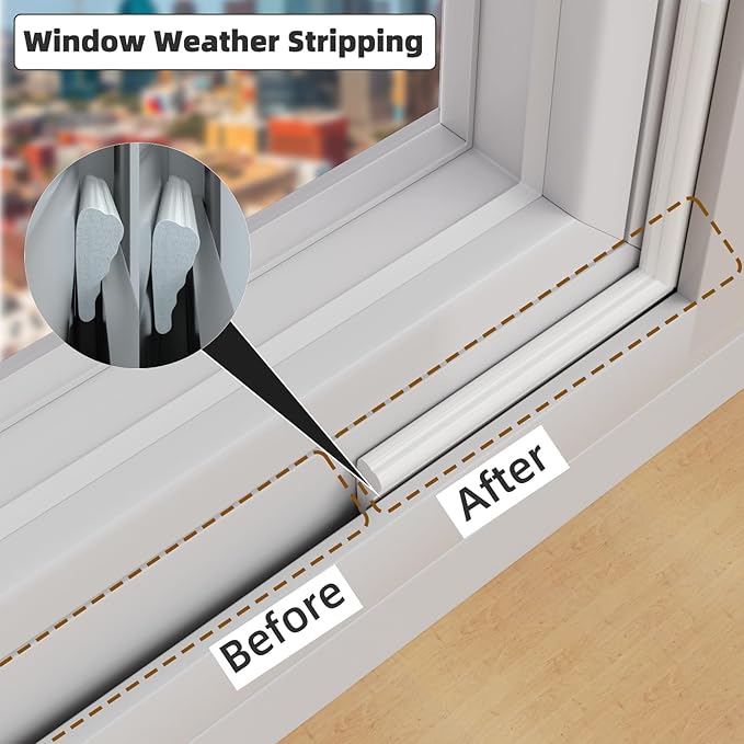 2 Pack*16.4 Ft Weather Stripping Seal Strip for Doors,Soundproofing Window Insulation Draft Stopper for Winter, Selfadhesive Foam Weather Strip for Door Frame,Door Gap Filler Noise Blocker(White)