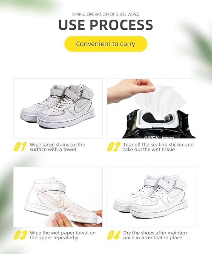 Shoe Wipes – 2 Pack (60 Count) Disposable, Pre-Moistened Sneaker & Shoe Cleaning Wipes – Travel-Ready, Portable – Removes Dirt, Scuffs & Stains from Leather, Fabric, Rubber, and More