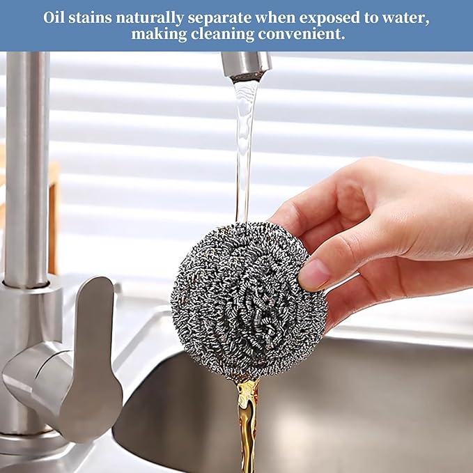 Stainless Steel Scrubber Scrubbing Scouring Pad Sponges Clean Pot Pan and Steel Wool for Kitchen Bathroom