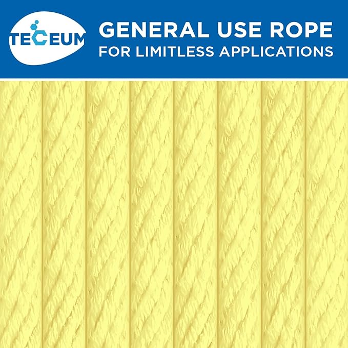 TECEUM Cotton Rope 3/16” (5 mm) – 50 FT – Strong All-Purpose Braided Rope – Natural Cotton – for Crafting, Сamping, Clothes Line, DIY, Indoor & Outdoor Use – Pastel Yellow