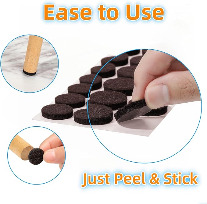 Felt Furniture Pads for Hardwood Floors 164 Piece, Furnigear Anti Scratches Felt Pads for Round Chair Feet Self Adhesive Chair Felt Pads Sliders Moving Your Furniture Smoothly, Brown