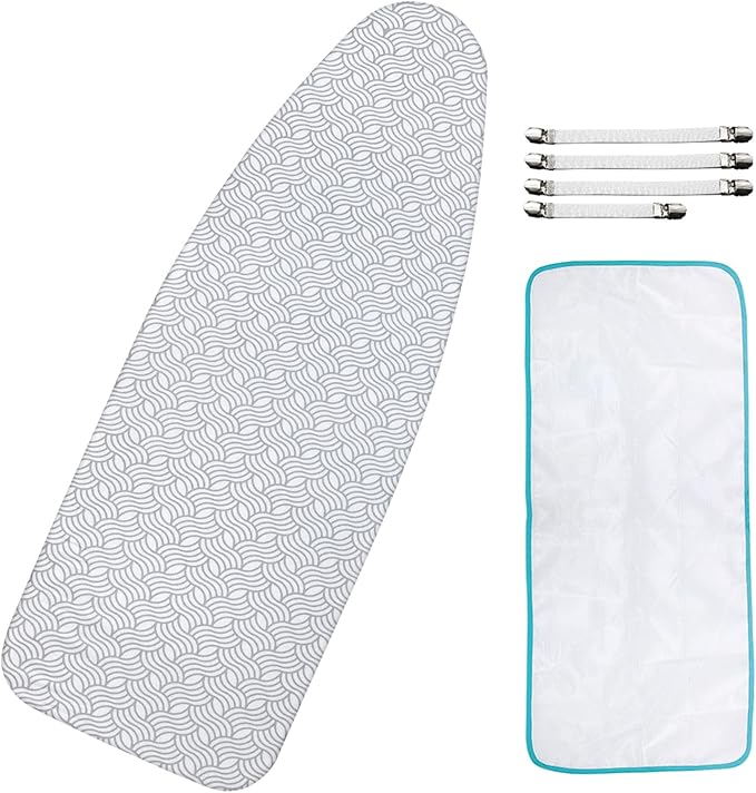 Extra-Wide Ironing Board Cover and Pad Replacement with Scorch and Stain Resistant Thick Padding and Elasticized Edge 18" x 49" Ironing Board Covers 4 Fasteners and 1 Protective Scorch Mesh Cloth