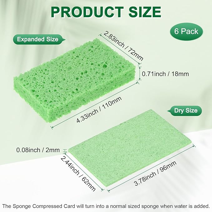 6-Pack Kitchen Sponges, Condense Eco Cellulose Non-Scratch Scrub Heavy Sponge for Kitchen/Household/Bathroom, Clean Tough Messes Dish Scrubber [Green]
