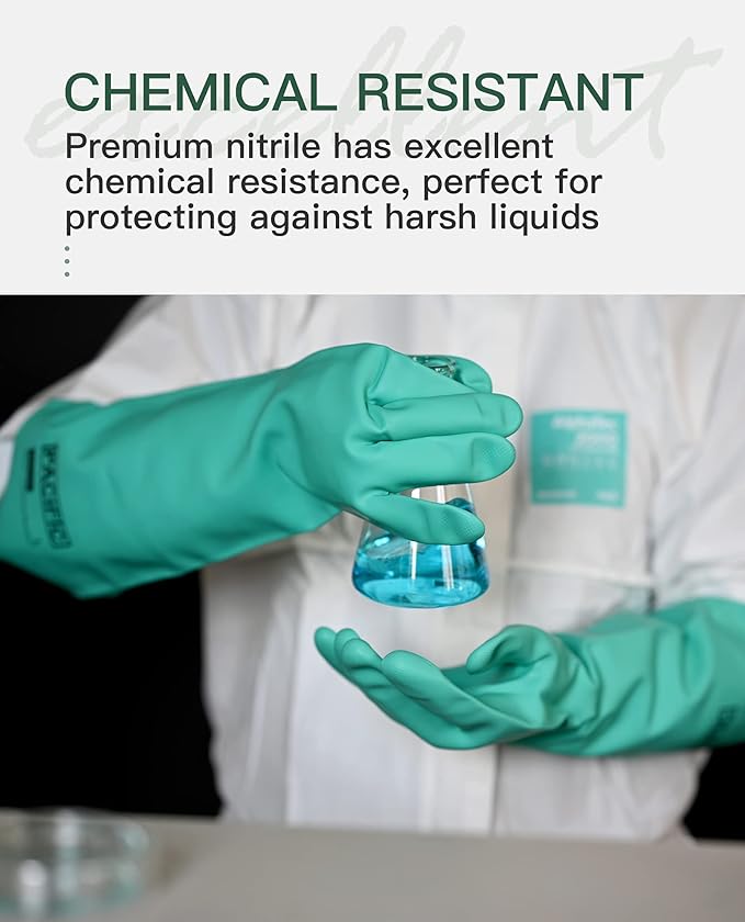 PACIFIC PPE 2 Pairs Chemical Resistant Nitrile Gloves, Resist Household Acid, Alkali, Solvent and Oil, 28 mil, 18", X-Large