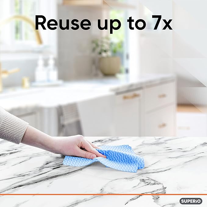 Superio Handy Wipes for Kitchen - Blue Reusable Multi-Purpose Heavy-Duty Cleaning Cloth for House, Bathroom, and Office. Disposable Dish Towel (30)