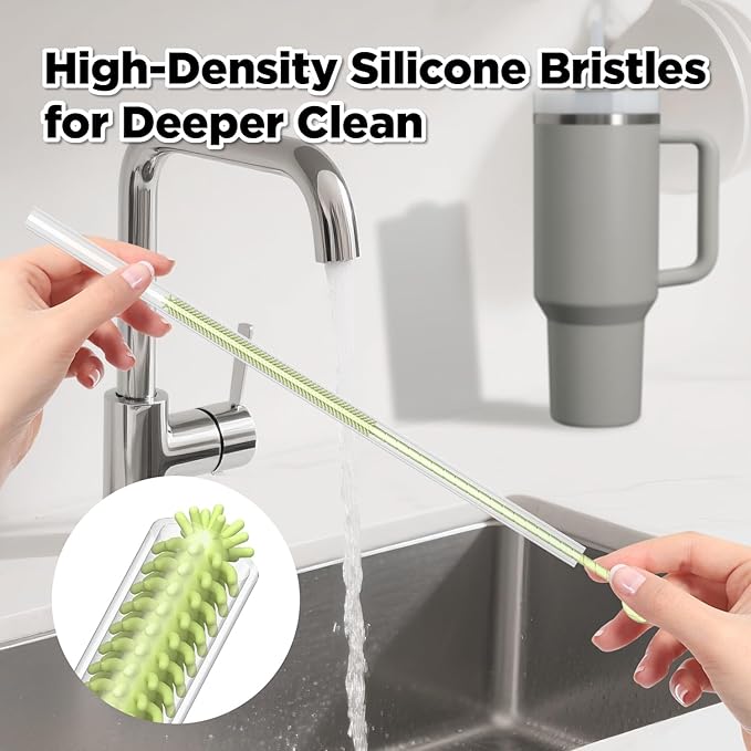 2 Pcs Silicone Straw Cleaner Brush, Extra Long Cleaning Brushes for Straws, 6mm&9mm, Green