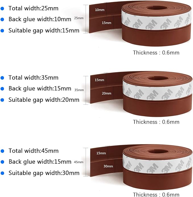 TAROSE Weather Stripping - 33 Feet Door Seal Strip, Adhesive Silicone Tape (Brown, 25MM)