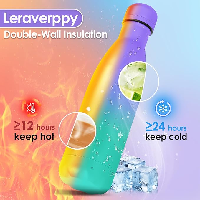 17oz Cola-Bottle Shaped Stainless Steel Leak-proof Water Bottle,Double Wall Vacuum Insulated Metal,Travel Mug For Sports Indoors & Outdoors,BPA-Free Kids Flasks,Purple Green(4Pack)