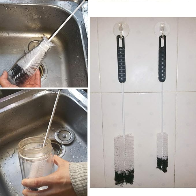 NewFerU Wire Bottle Cleaning Brush Set Small Large Thin Long Handle, Utility Cleaner Bendable Flexible for Narrow Neck Skinny Spaces of Water Beer Wine Baby Bottles Pipe Tube Flask Decanter (8)
