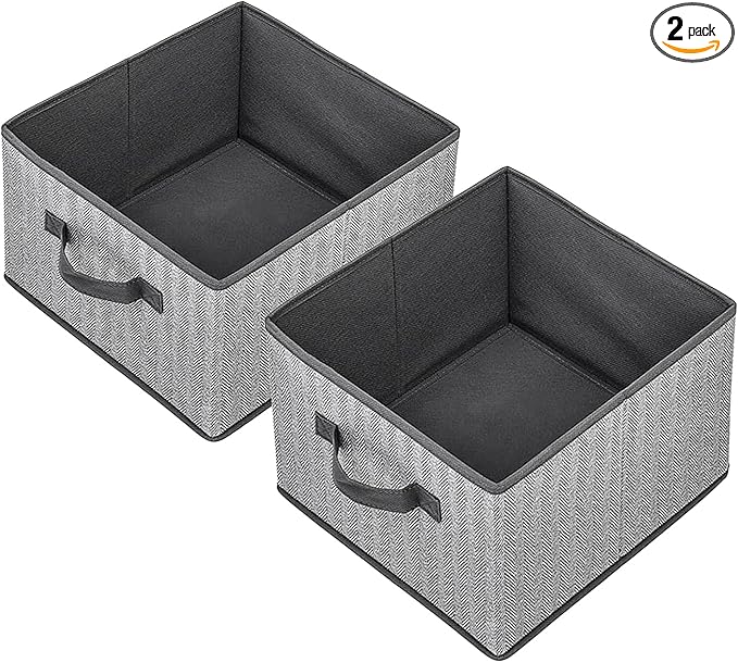 Storage Baskets, 11-Inch Woven Fabric Bins, Storage Cubes with Reinforced Handles, Organizer Bins for Closet Shelves, Foldable, for Toys, Clothes, Natural Beige (2PCS/Grey-11*11*7.8inch)