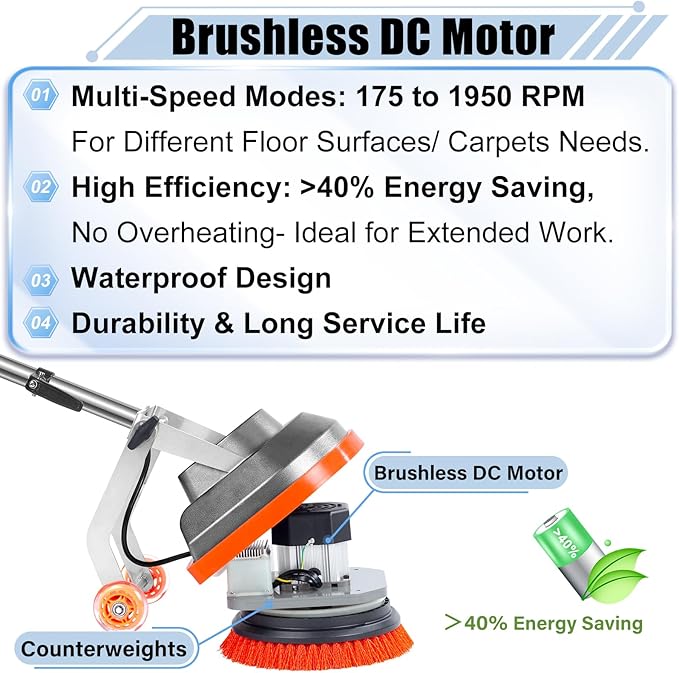 Commercial Floor Scrubber Machine, 13" Heavy Duty Orbital Floor Cleaner Buffer and Polisher- Deep Cleaning Hard Floors and Carpets with Ease, 3 Brushes & 3 Cleaning Pads, Orb-6