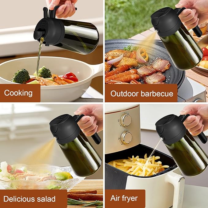 YARRAMATE 16oz/470ml 2PCS Light Blockage Dark Oil Sprayer for Cooking, 2 in 1 Olive Oil Dispenser Bottle for Kitchen, Green Glass Oil Bottle, Food-Grade Oil Mister for Air Fryer, BBQ (Black & Green)