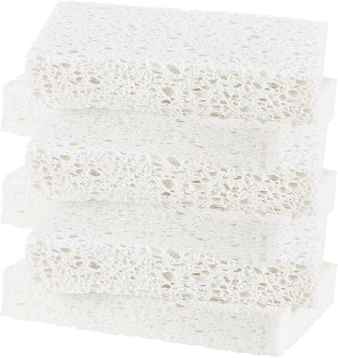 6-Pack Kitchen Sponges, Condense Eco Cellulose Non-Scratch Scrub Heavy Sponge for Kitchen/Household/Bathroom, Clean Tough Messes Dish Scrubber [White]