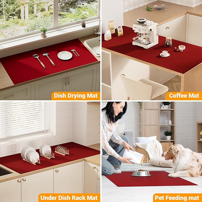 Quality Silicone Table Mat 47x24 Inch - High Heat Resistant (Lab Tested 482°F), Non-Slip Oil-Resistant Surface for Baking & DIY | Waterproof & Easy Clean (Red)