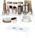 Expandable Storage Shelf, Pantry Organizers and Storage, Adjustable Rustproof Metal Wire Spice Rack, Space Saver Kitchen Storage Shelves for Pan, Pot, Countertop, Drawer, Fridge, Set of 2, White