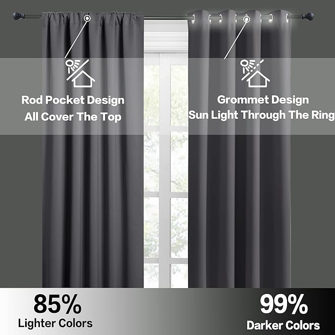 RYB HOME Small Window Curtains Blackout - Privacy Energy Saving Insulating Curtains Blinds for Bedroom Bathroom Basement Kids Nursery Kitchen, W 34 x L 48 inches, Grey, 2 Panels