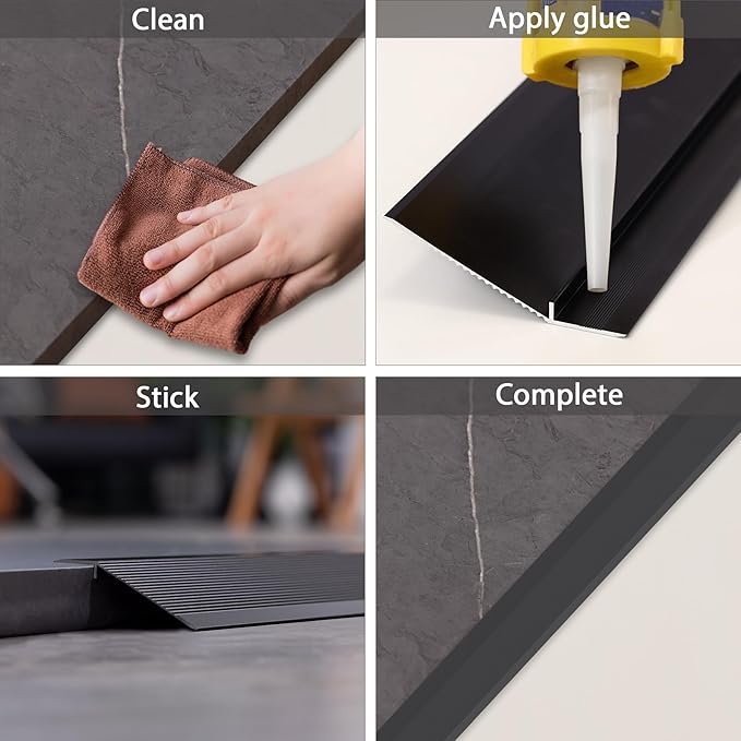 Gaahing Aluminum Floor Transition Threshold Strip, Bridge The Height Gap Between 0.3 to 1.6 inches for Doorway Ramp (35.4in x 3.9in, Matte Black)