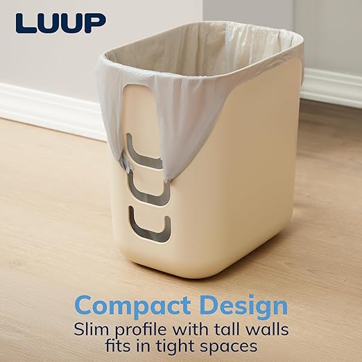 STORi Luup Bathroom Wastebasket, Secure Grocery Bags, Plastic Garbage Container for Vanity, Laundry Room, Kitchen, Office, 2.5 Gallon, Beige, Made in USA