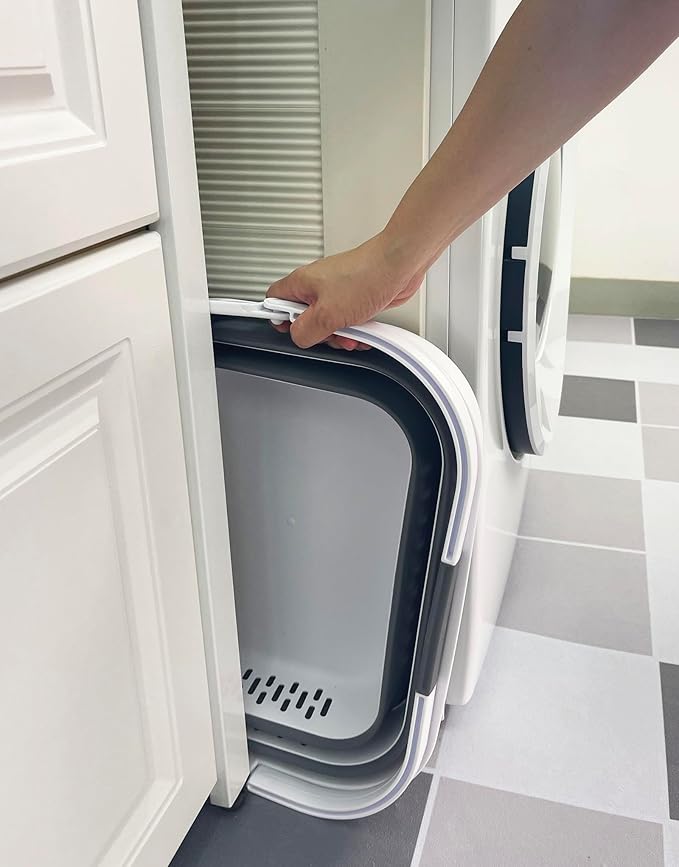 SAMMART 40L (10.5 Gallon) Collapsible Plastic Laundry Basket with Handles - Foldable Pop Up Storage Container/Organizer - Portable Laundry Hamper - Space Saving (1, White/Steel Grey)