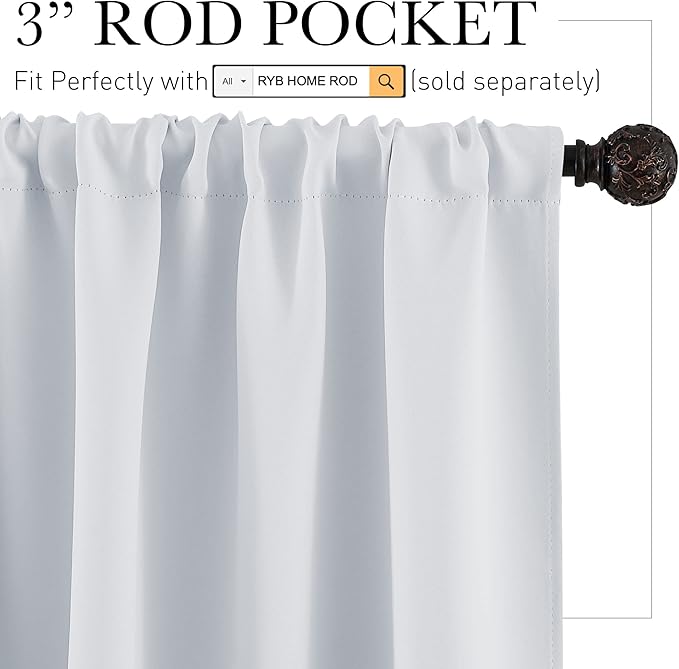 RYB HOME Large Curtains for Living Room 84 inches Length, Blackout Privacy Room Divider Curtains for Doorway Closet Basement Patio Door Bay Window, W 70 x L 84, Grayish White, 2 Panels