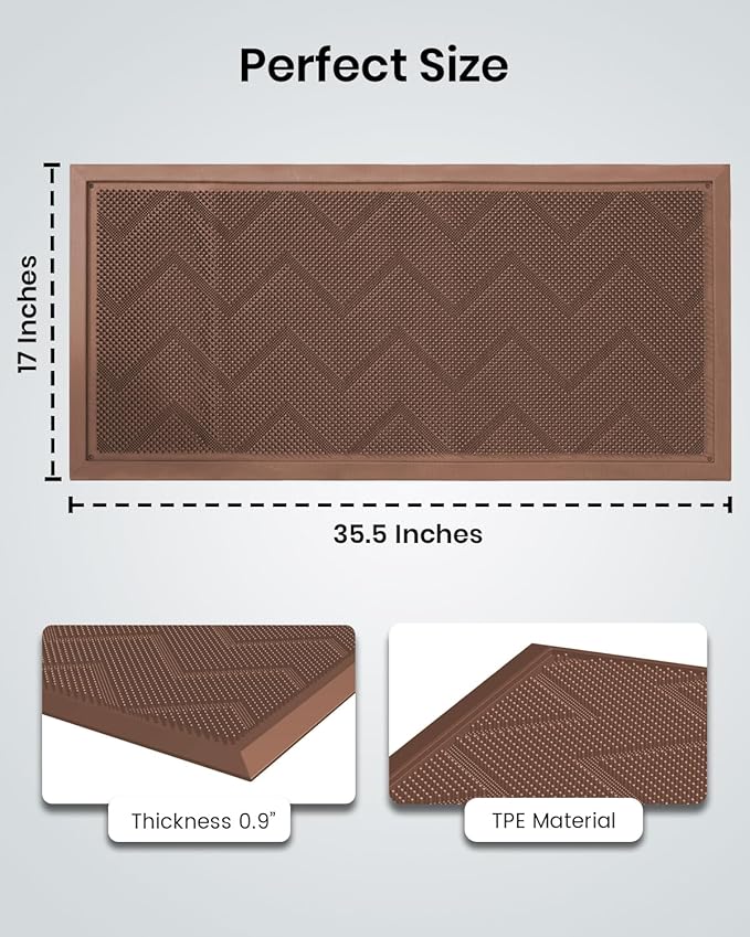 HAMARA Front Door Mat for Outside Entrance 35.5"x17" – Anti-Slip Dirt-Trapping Waterproof Rubber Indoor & Outdoor Mat with Textured Surface for Entryway - Heavy Duty All Weather Doormat – Beige