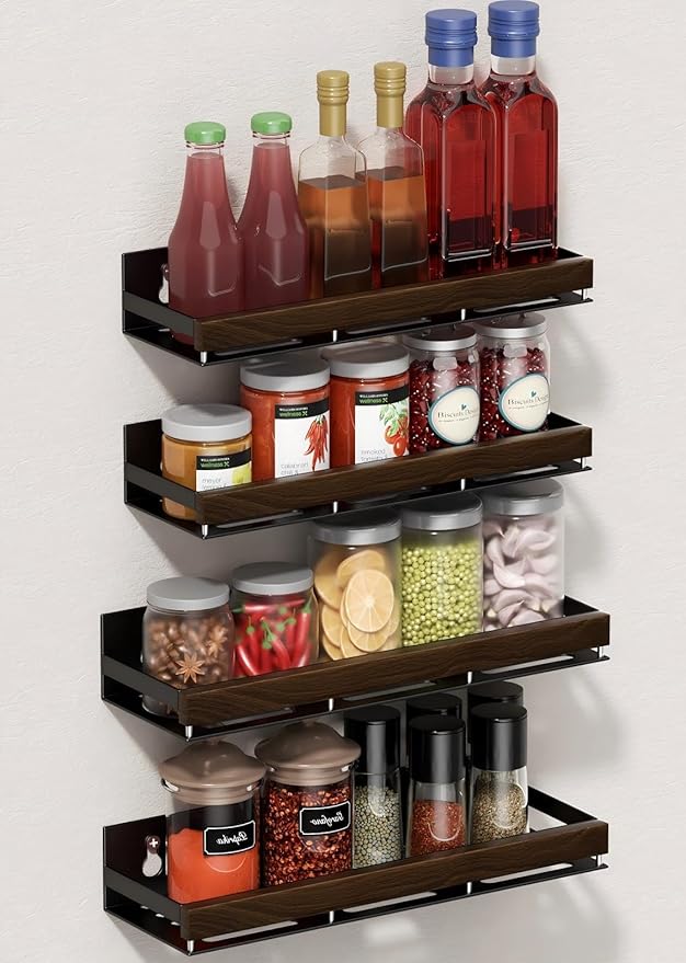 Walnut Magnetic Spice organizer for Refrigerator Wall Mount Spice Rack Magnetic Fridge Shelf Spice Jar Seasoning Organizer (4 PSC)