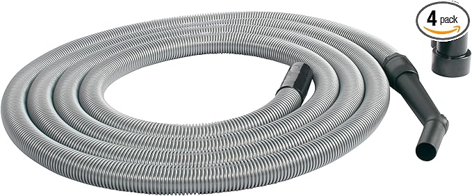 Cen-Tec Systems 20 Ft. Premium Shop Vacuum Extension Hose with 2 tank adapters and 1.25" curved end, Silver