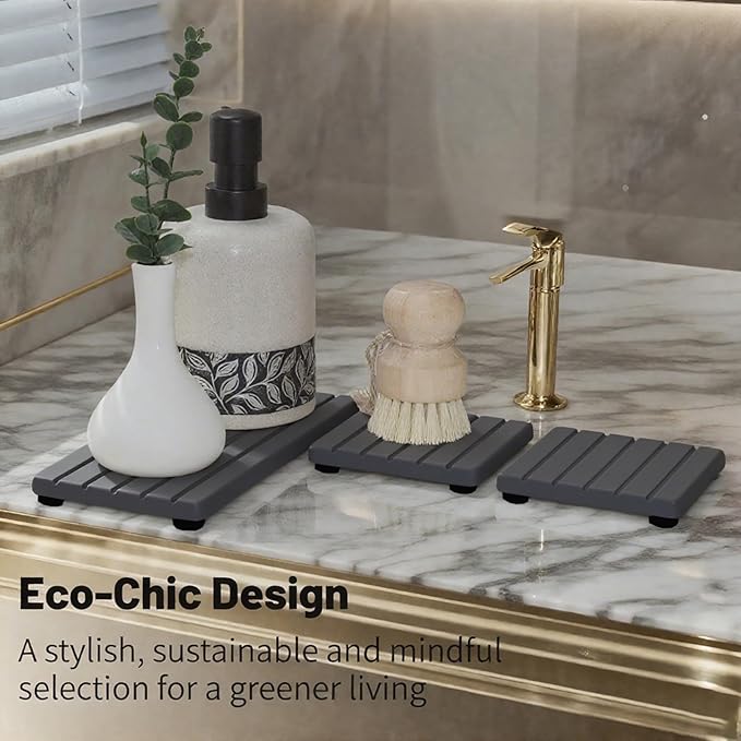 3PCS Stone Drying Tray, Stone Soap Tray, Water Absorbing Stones Trays for Sink, Fast Dry Diatomite Stones Sink Mat, Used for Hand Soap,Sponge,Toothbrush Holder in Bathroom Counter and Kitchen Sinks
