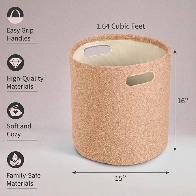 PUTSKA Basket –Round Storage for Clothes – Soft Baby Girl Basket for Nursery, Kids Room, Bedroom, Living Room –Large, Brown