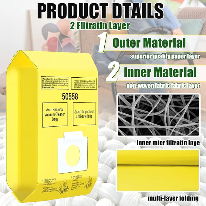 15 Pack Vacuum Cleaner Bags Fit for Kenmore Canister Type C/Q 5055 50555 50557 50558 and Pana·sonic Type C-5 C-18, 200 Series, 400 Series, 600 Series, 700 Series, 800 Series (15 Pack)