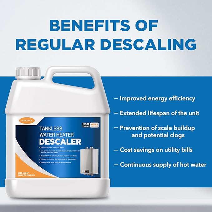 Tankless Water Heater Descaler, Highly Effective Descaler Restores Heating Efficiency - for Tankless Water Heater Systems, Restores Heating Efficiency, Easy to Use, Quart, 32 fl oz
