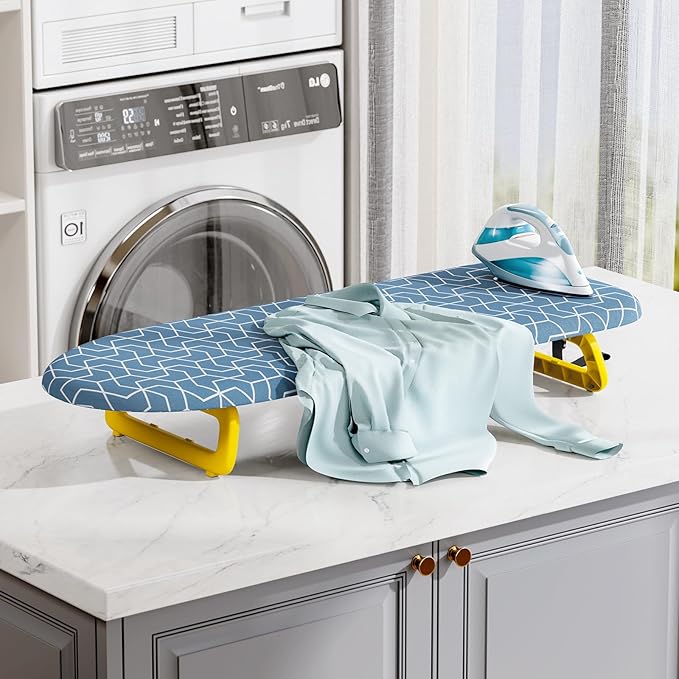 Small Ironing Board Tabletop, Foldable Mini Ironing Board, Table top Ironing Boards Small with Hanging Rope, Compact Portable Ironing Boards Save Space, Iron Board 32x12, Iron Table Stand Dark Blue
