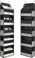 Yecaye 1 Pc Over the Door Organizer with 5 Bins 10 Side Pockets, 44lbs Load Hanging Bathroom and Bedroom Organizer, behind the Door Hanging Organizers for Nursery Newborn Baby Essential Stuff Black