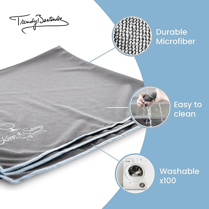 Trendy Bartender Toast to Perfection Microfiber Glass Polishing Lint-Free Cloth for Spotless Shine and a Residue-Free Finish - Pack of 5-25x20 inch - Grey