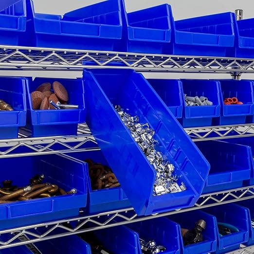 Akro-Mils 30120 Plastic Shelf Bins, Heavy Duty Storage Bins for Garage, Closet, and Drawer Organization, 12-Inch x 4-Inch x 4-Inch, Blue, 24-Pack