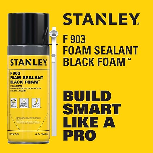 Stanley F903 Black Spray Foam Sealant (12x12oz) – Waterproof Expanding Polyurethane Foam for RV, Pond, Waterfall, Landscape & Automotive Applications – UV Resistant, Gap Filler Foam | 12 Pack